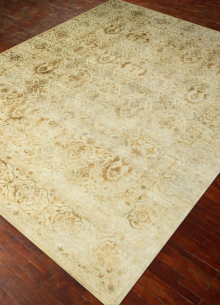 lacuna gold wool and silk hand knotted Rug - FloorShot