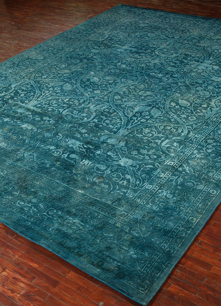 lacuna blue wool and silk hand knotted Rug - FloorShot