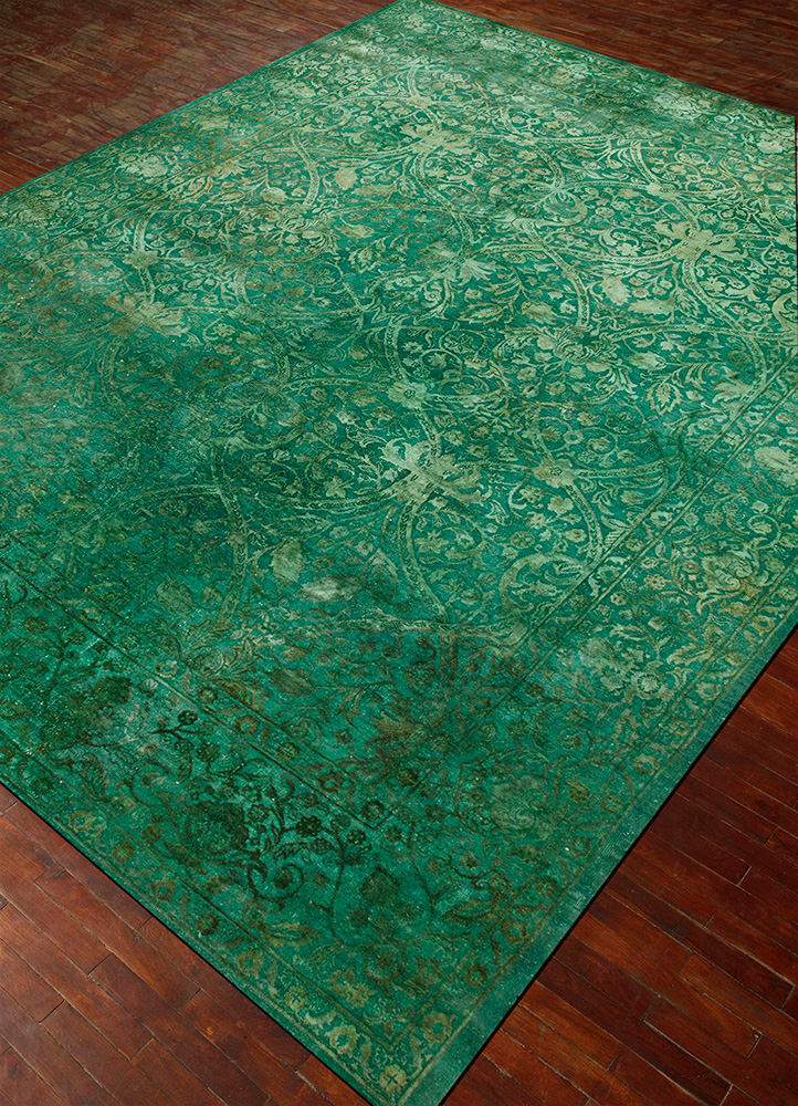 lacuna green wool and silk hand knotted Rug - FloorShot