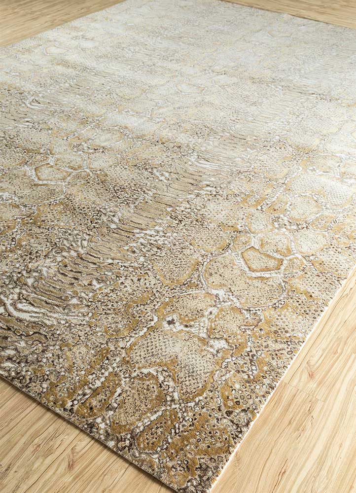 safari beige and brown wool and silk hand knotted Rug - FloorShot