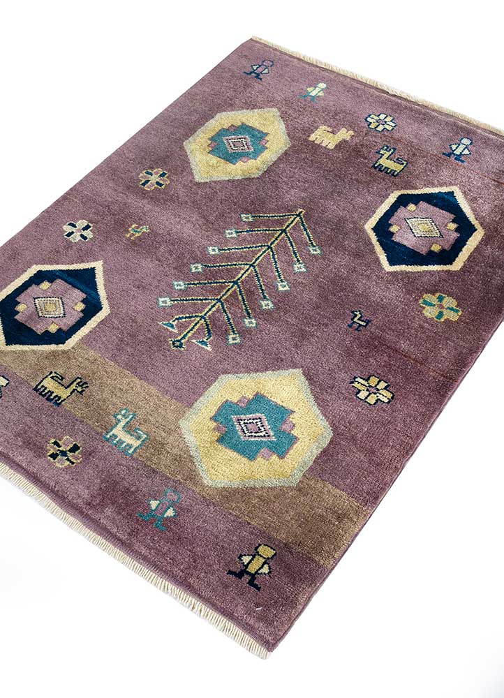 erbe pink and purple wool hand knotted Rug - FloorShot