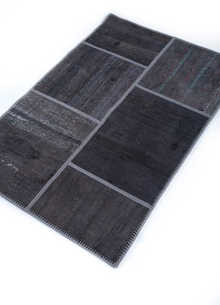 vintage grey and black wool patchwork Rug - FloorShot