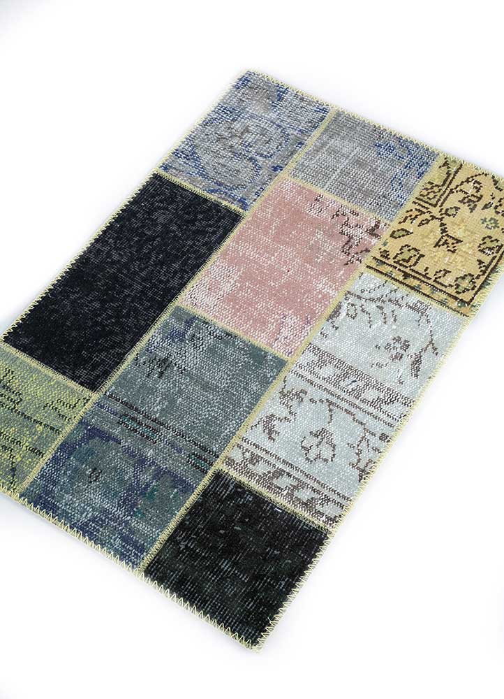 vintage green wool patchwork Rug - FloorShot