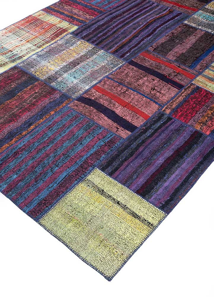 vintage blue wool patchwork Rug - FloorShot