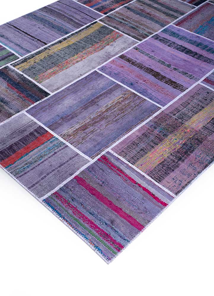 vintage pink and purple wool patchwork Rug - FloorShot