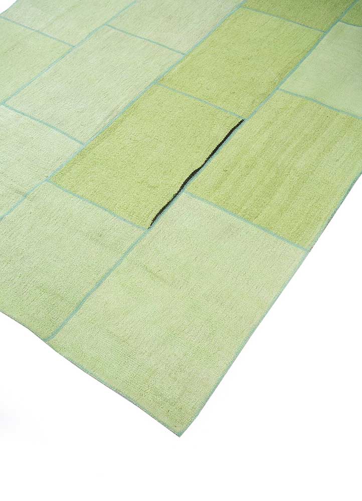 vintage green wool patchwork Rug - FloorShot