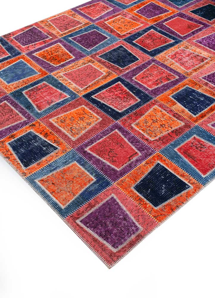 vintage red and orange wool patchwork Rug - FloorShot