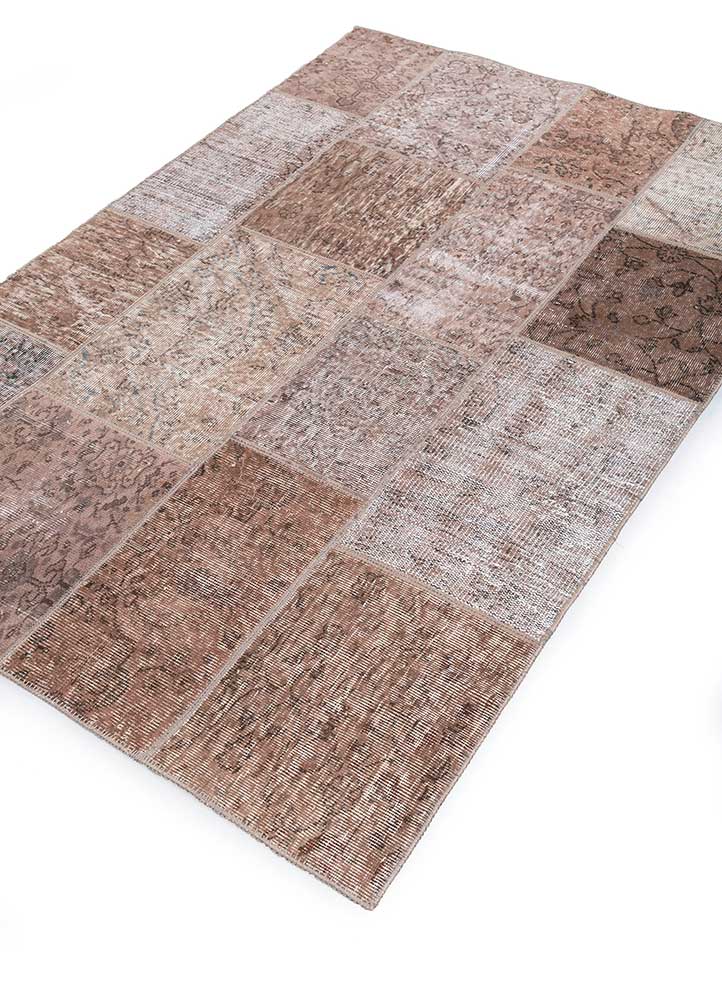 vintage beige and brown wool patchwork Rug - FloorShot