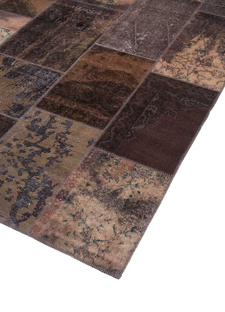 provenance beige and brown wool patchwork Rug - FloorShot