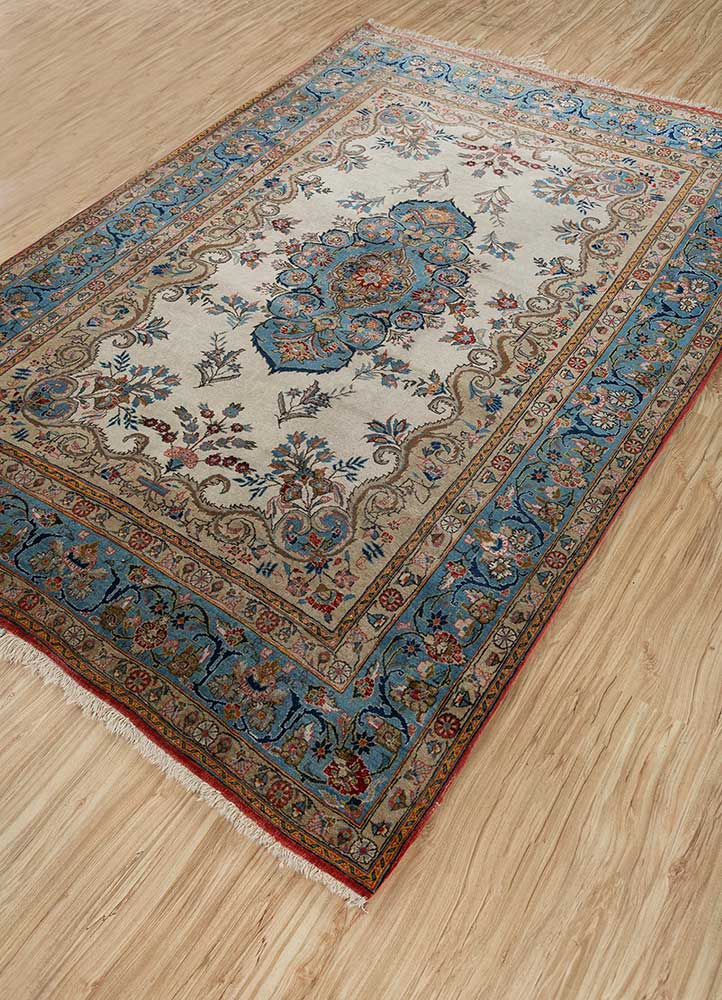 aalam gold wool and silk hand knotted Rug - FloorShot