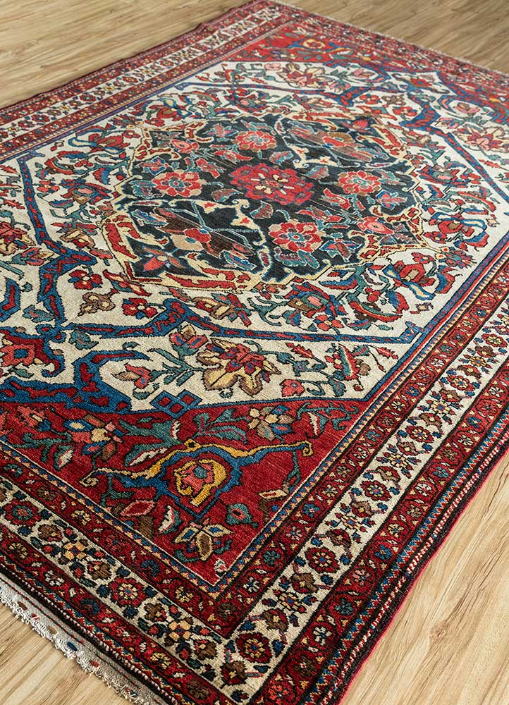 antique ivory wool hand knotted Rug - FloorShot