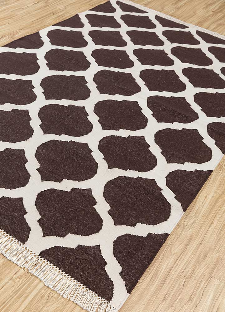 indusbar beige and brown cotton flat weaves Rug - FloorShot