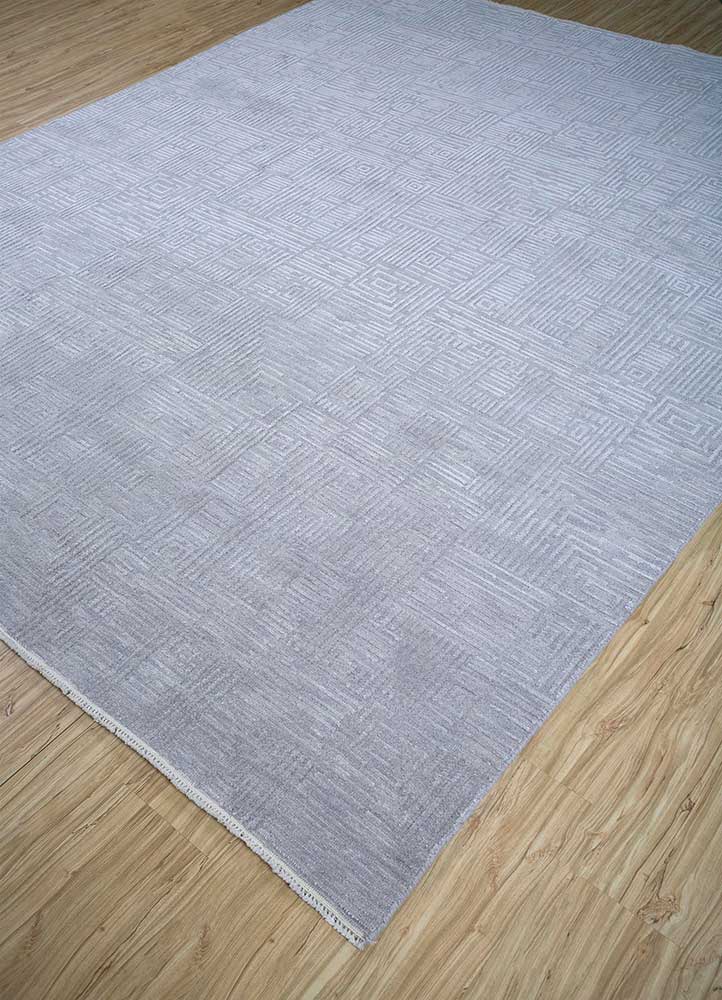 okaley grey and black wool and silk hand knotted Rug - FloorShot