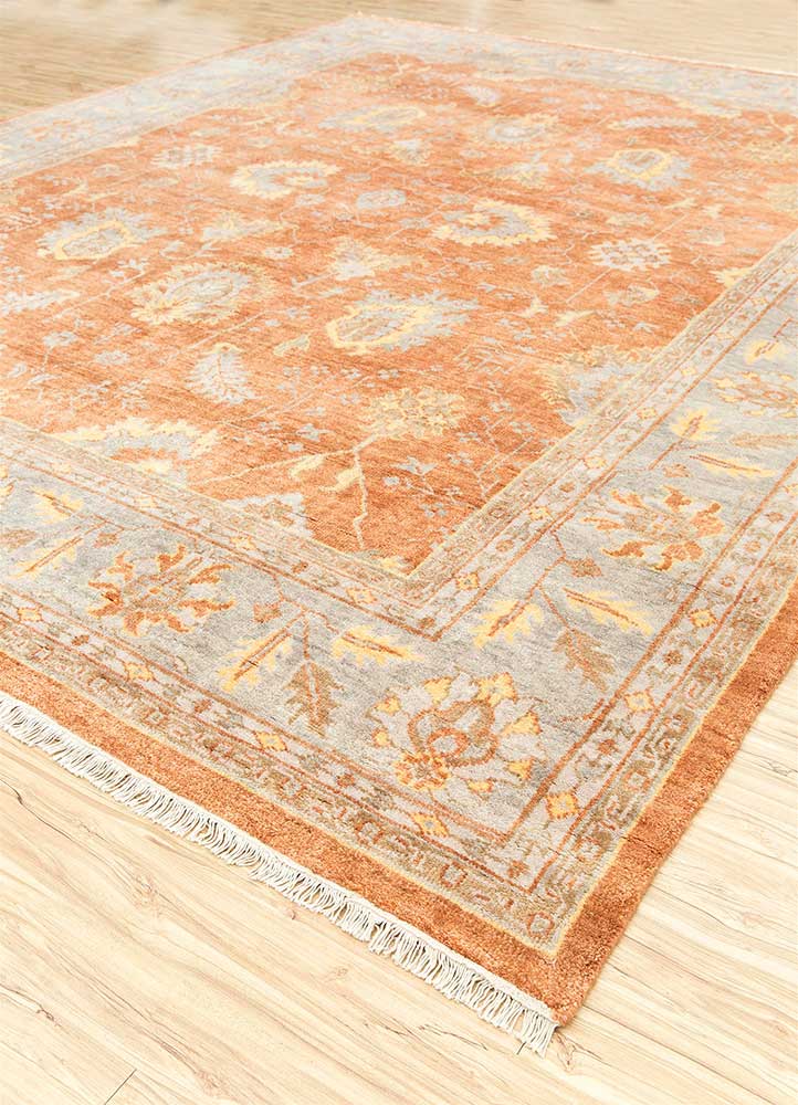 cyanna red and orange wool hand knotted Rug - FloorShot