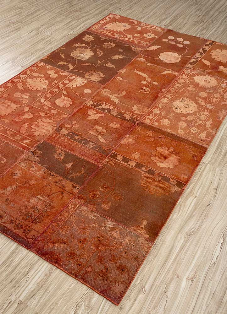 lacuna red and orange wool and silk patchwork Rug - FloorShot