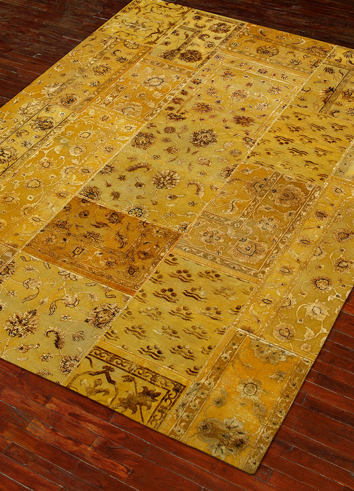 lacuna gold wool and silk patchwork Rug - FloorShot