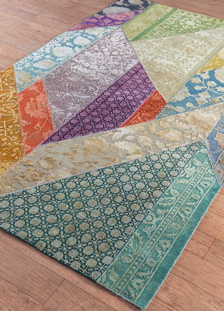 lacuna multi wool and silk patchwork Rug - FloorShot
