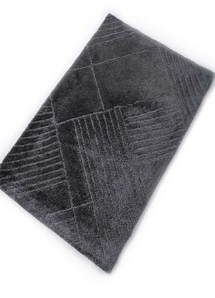 linear grey and black viscose hand tufted Rug - FloorShot
