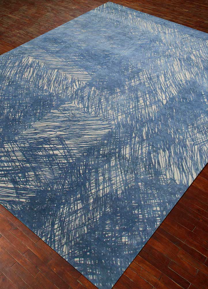 free verse by kavi blue wool and silk hand knotted Rug - FloorShot