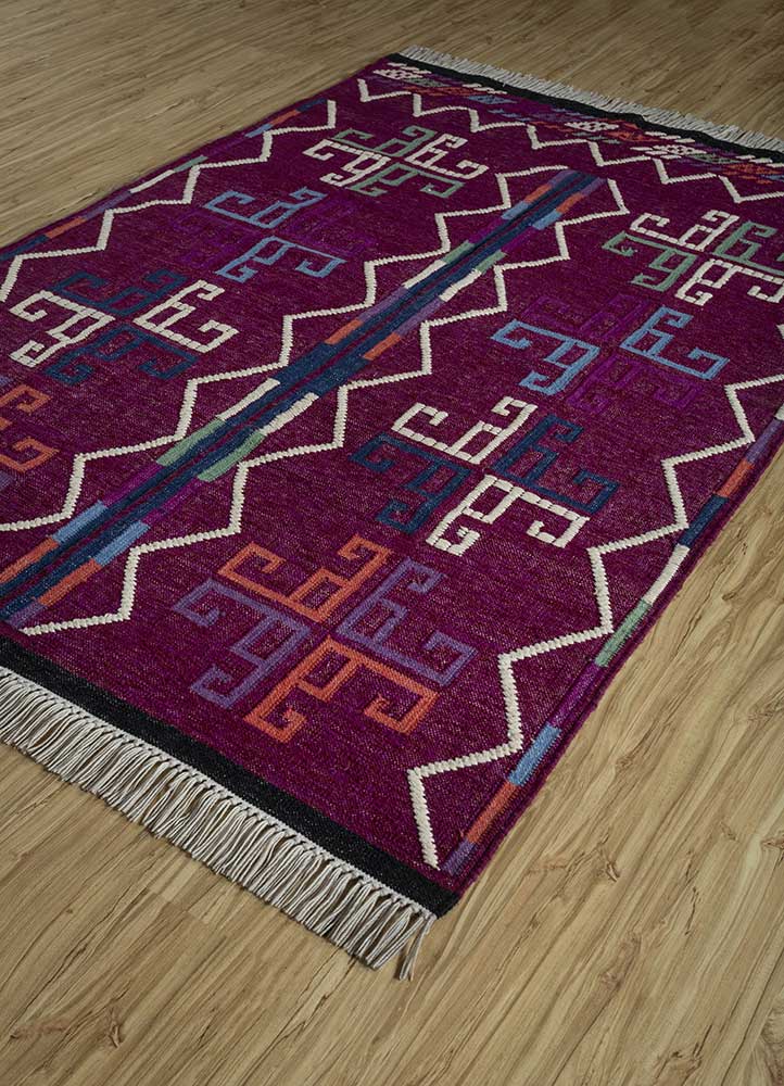 bedouin pink and purple wool flat weaves Rug - FloorShot