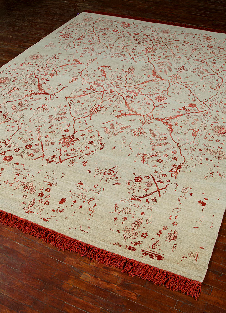 cyanna red and orange wool and silk hand knotted Rug - FloorShot