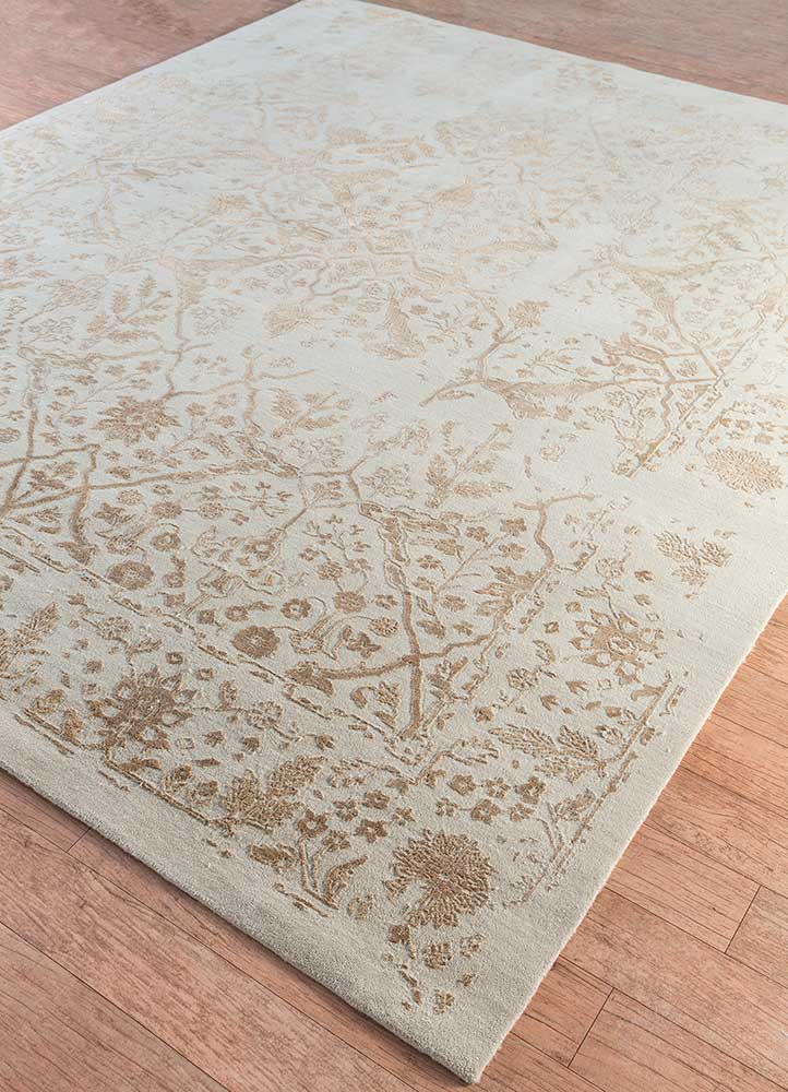 cyanna ivory wool and silk hand knotted Rug - FloorShot