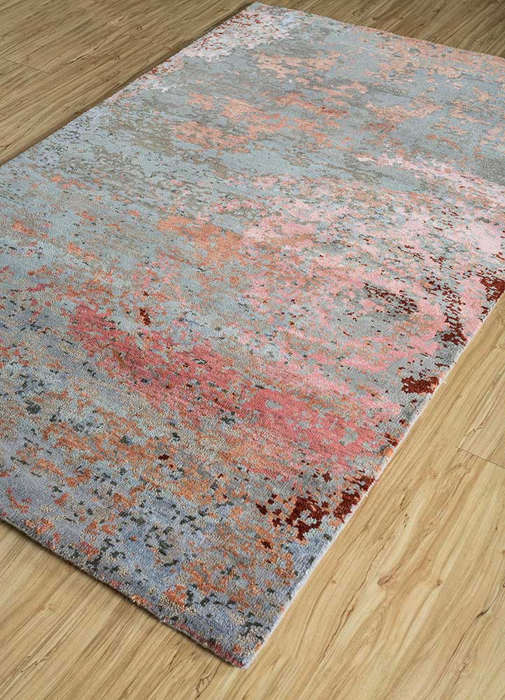 entropy blue wool and silk hand knotted Rug - FloorShot