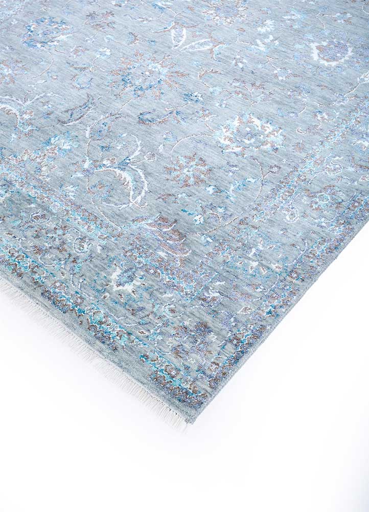 gulnar blue wool and viscose hand knotted Rug - FloorShot