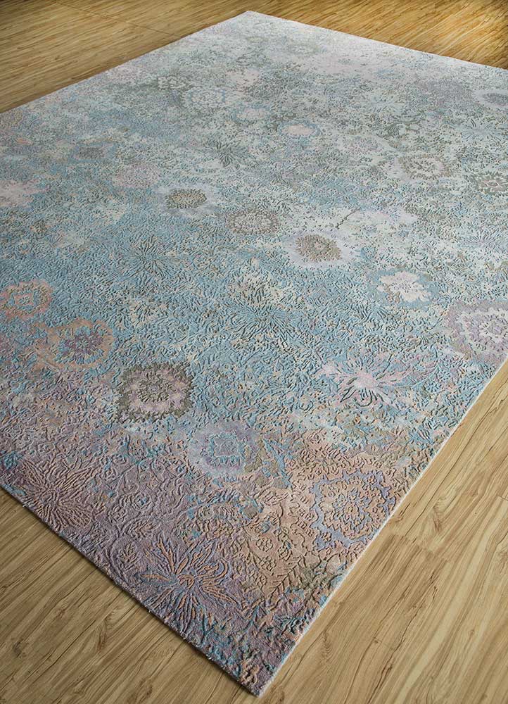 wisteria blue wool and bamboo silk hand knotted Rug - FloorShot