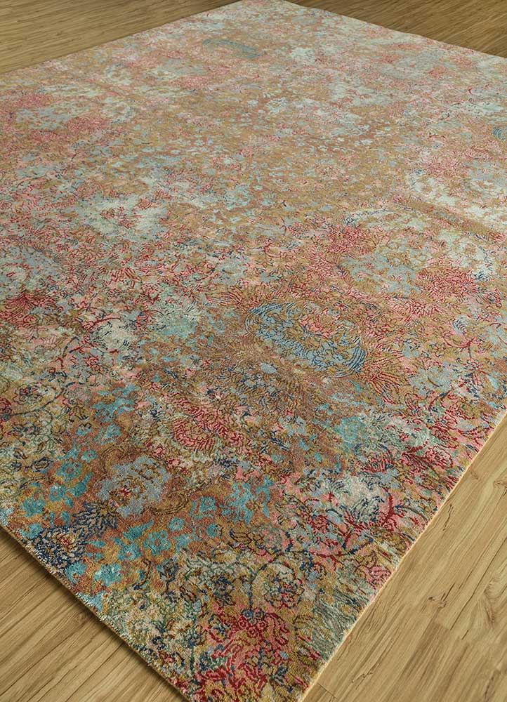 pansy beige and brown wool and bamboo silk hand knotted Rug - FloorShot