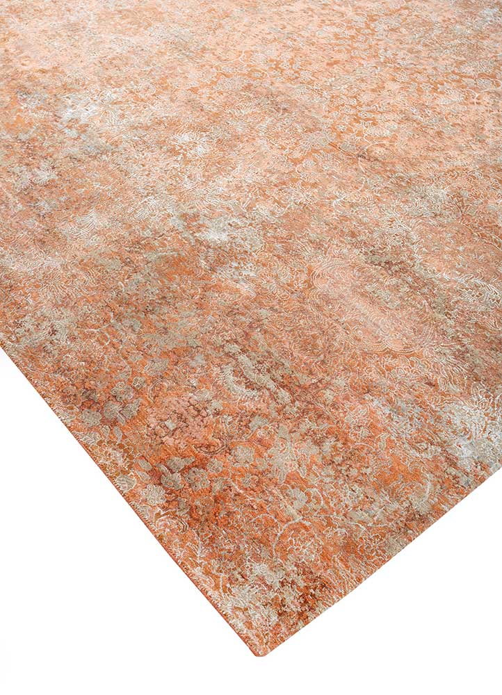pansy red and orange wool and bamboo silk hand knotted Rug - FloorShot