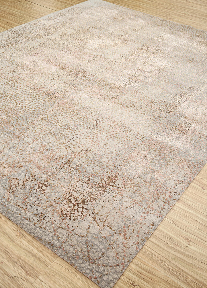 hidden by kavi ivory wool and bamboo silk hand knotted Rug - FloorShot