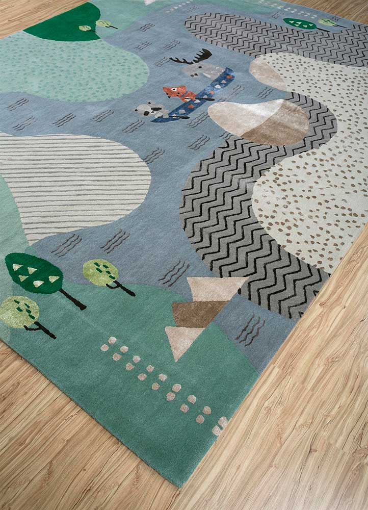 confetti green wool and viscose hand tufted Rug - FloorShot