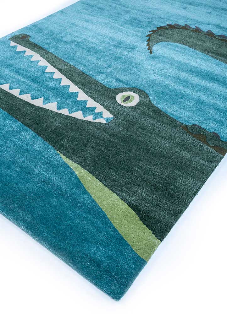 confetti blue wool and viscose hand tufted Rug - FloorShot