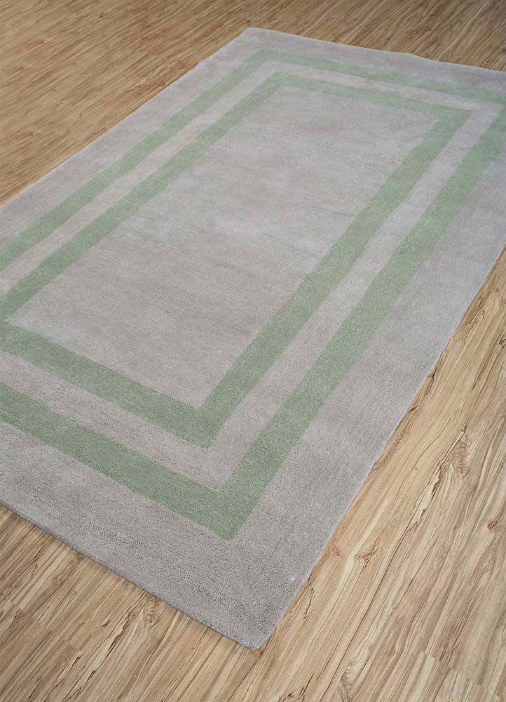 linear green wool hand tufted Rug - FloorShot