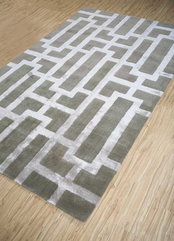 contour green wool and viscose hand tufted Rug - FloorShot