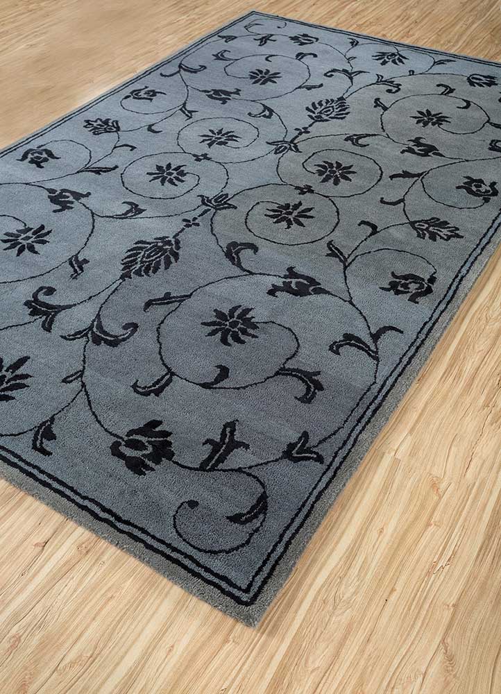linear blue wool and viscose hand tufted Rug - FloorShot