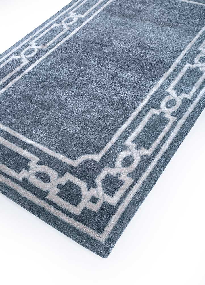 linear grey and black wool and viscose hand tufted Rug - FloorShot