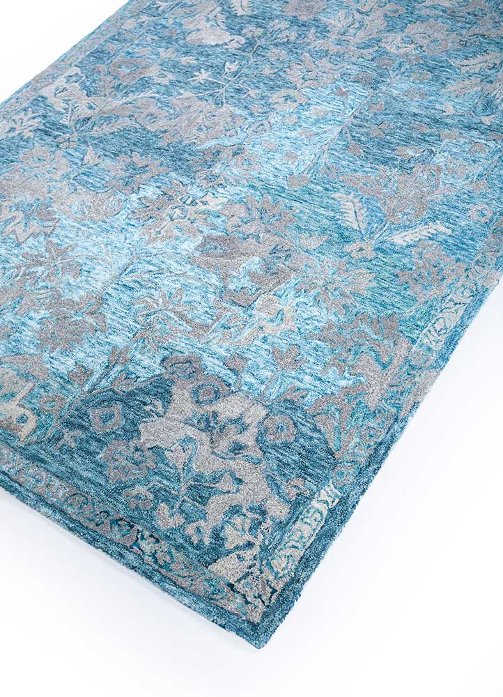 contour blue wool and viscose hand tufted Rug - FloorShot