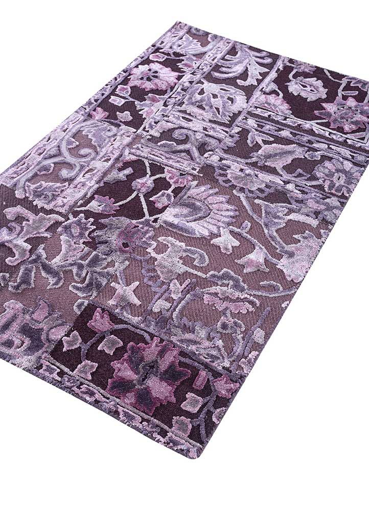 kasbah pink and purple viscose patchwork Rug - FloorShot