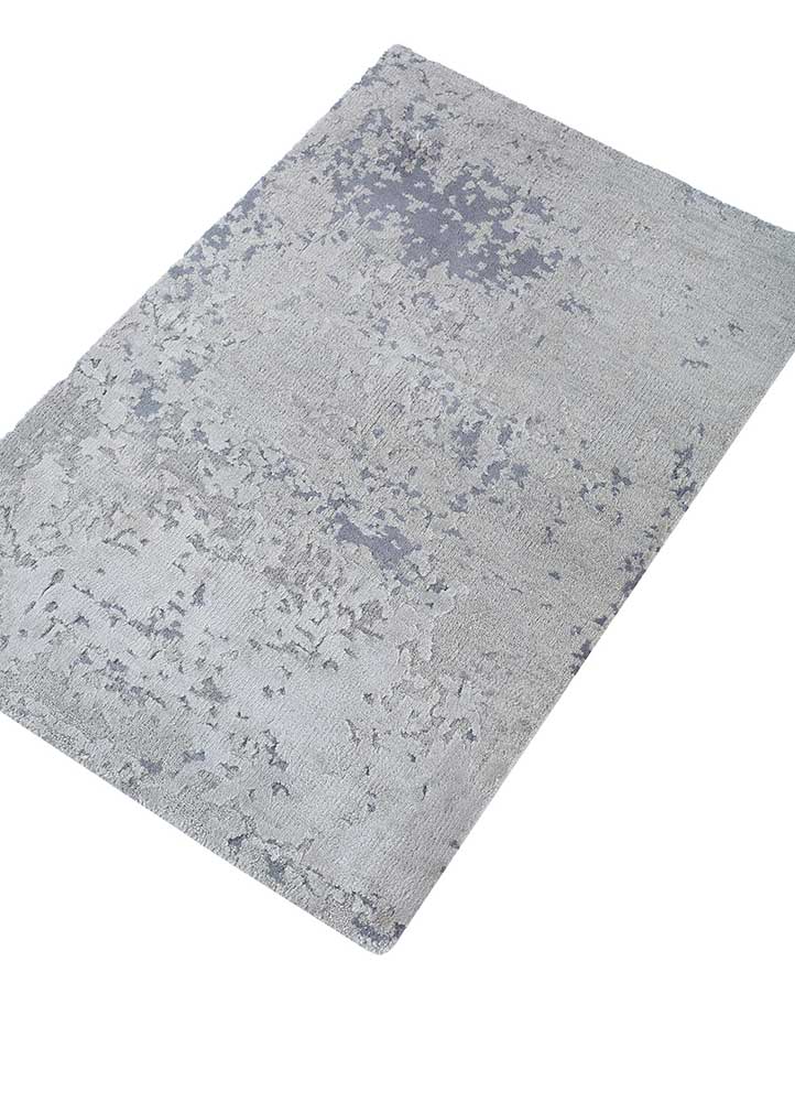 entropy grey and black wool and silk hand knotted Rug - FloorShot
