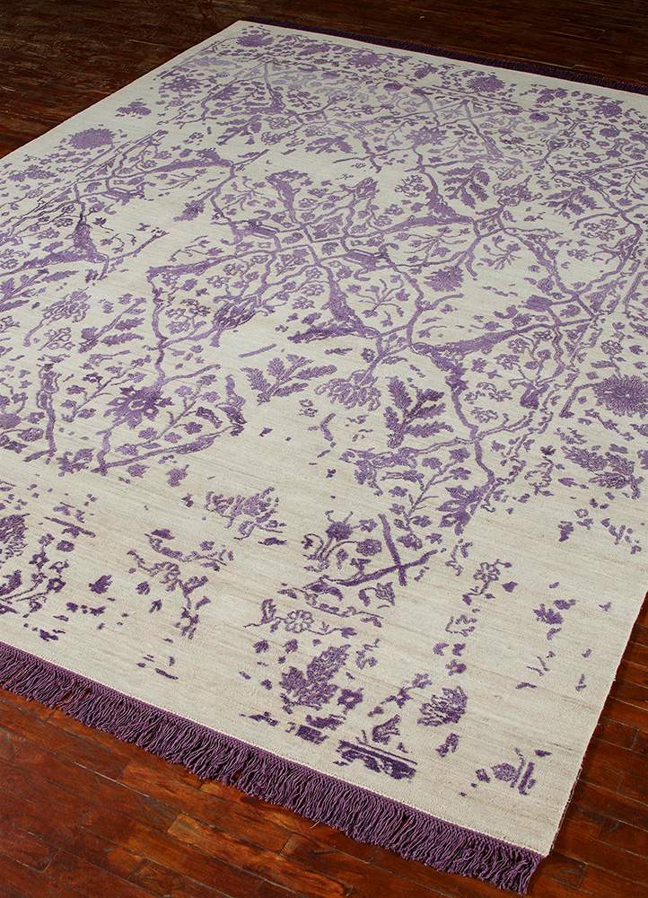 cyanna pink and purple wool and silk hand knotted Rug - FloorShot