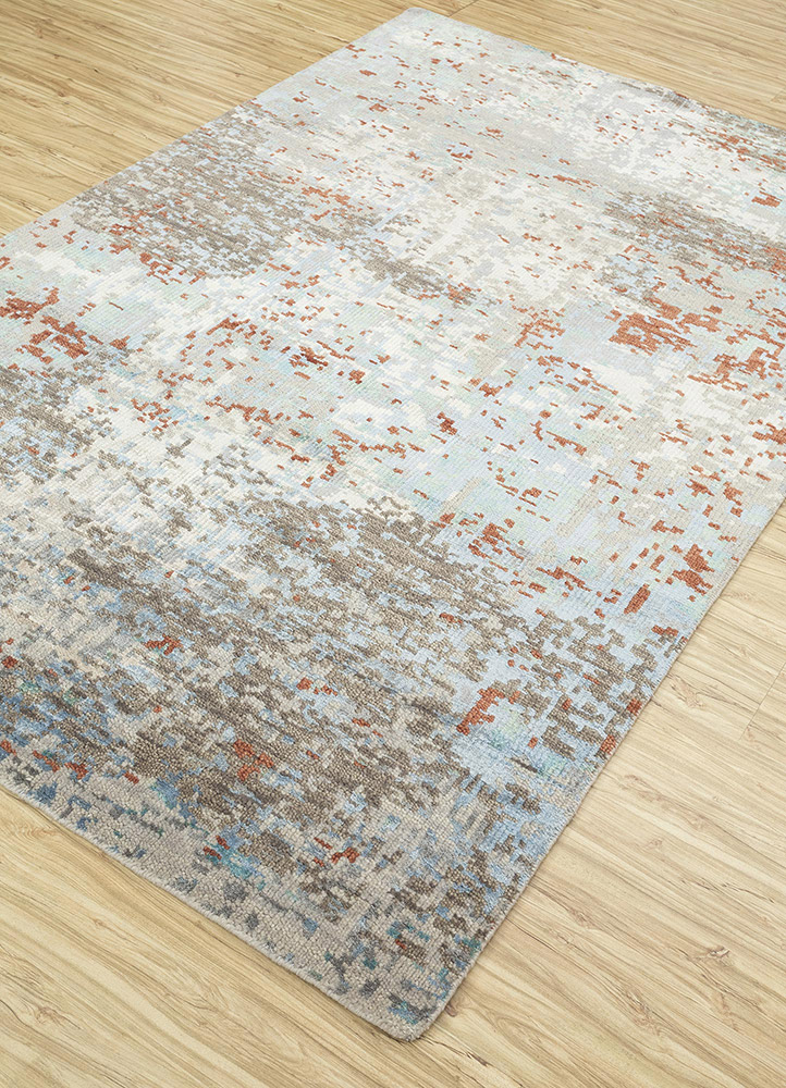 geode beige and brown wool and bamboo silk hand knotted Rug - FloorShot