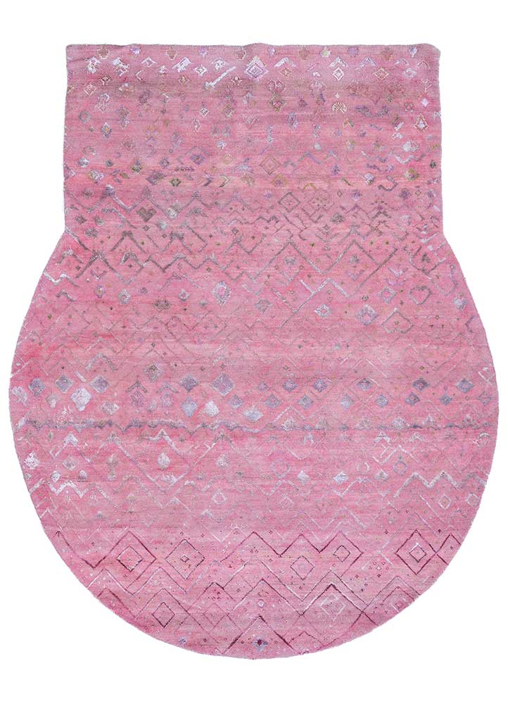 manchaha pink and purple wool and bamboo silk hand knotted Rug - HeadShot