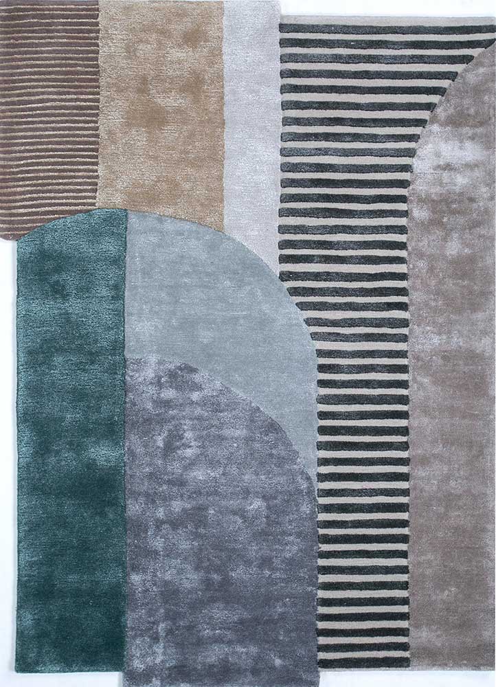 come around grey and black wool and viscose hand tufted Rug - HeadShot