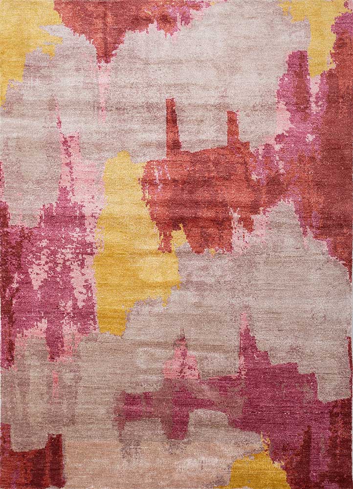 entropy red and orange bamboo silk hand knotted Rug - HeadShot