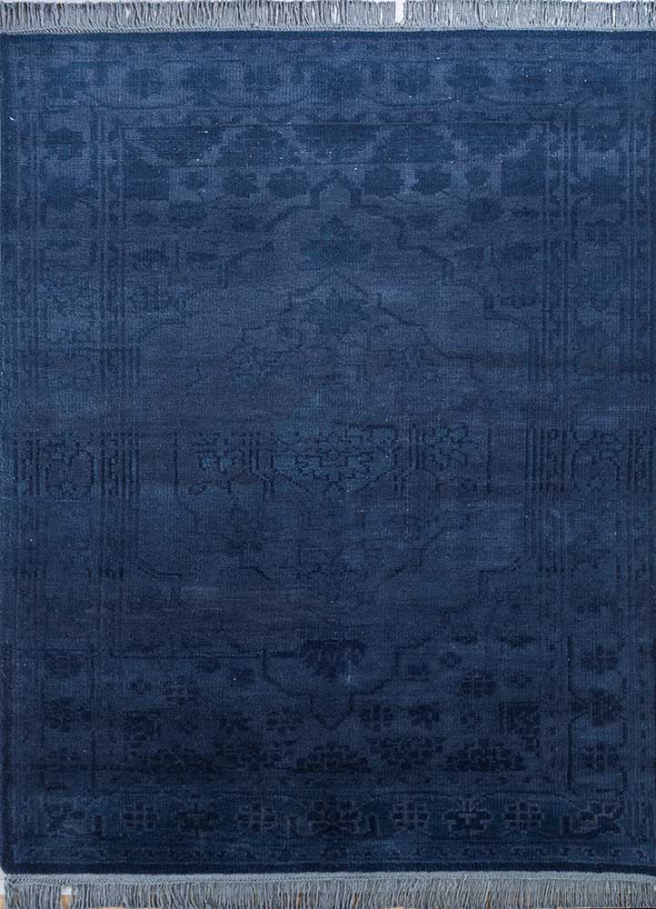wisteria blue wool hand knotted Rug - HeadShot