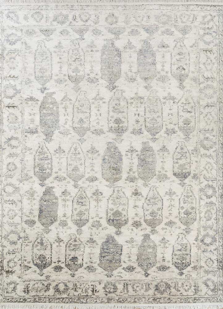 clan ivory wool and silk hand knotted Rug - HeadShot