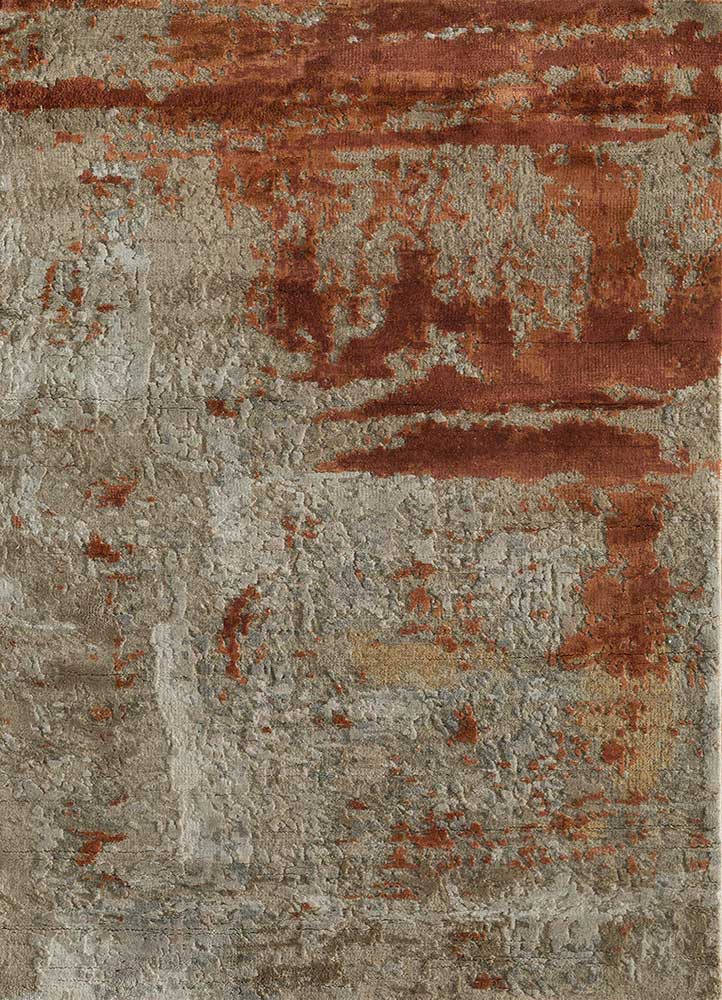 entropy beige and brown wool and silk hand knotted Rug - HeadShot
