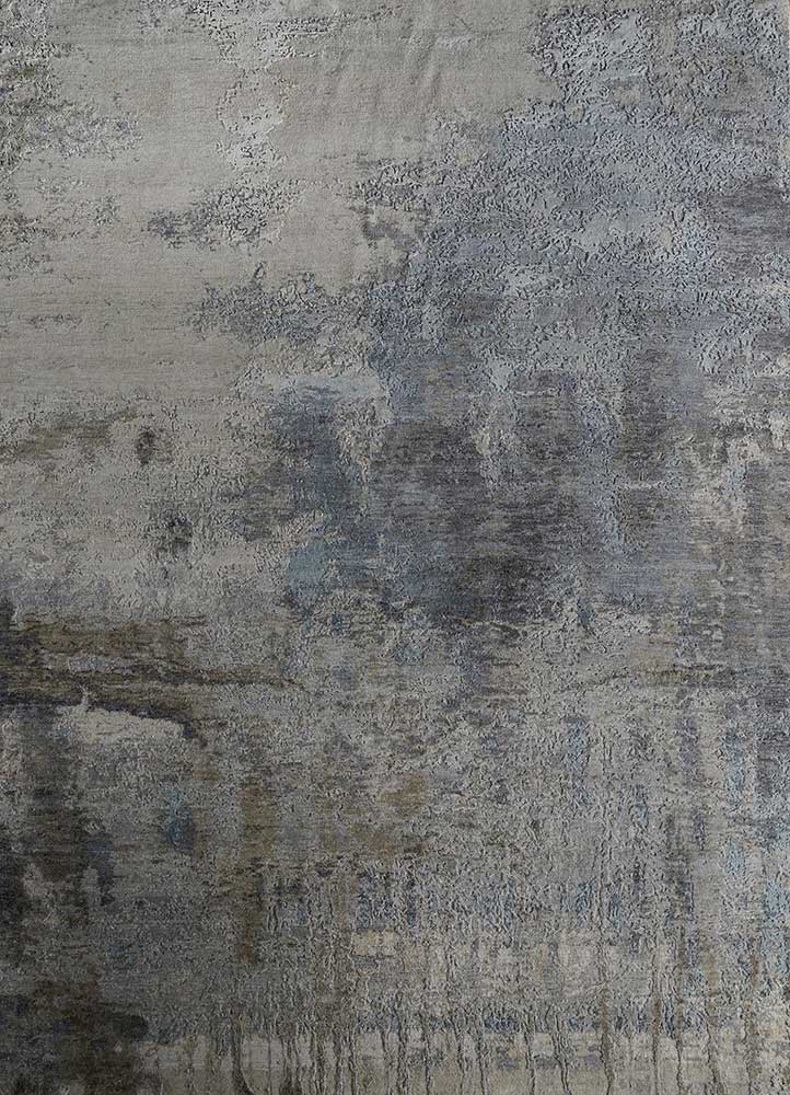 entropy ivory wool and silk hand knotted Rug - HeadShot